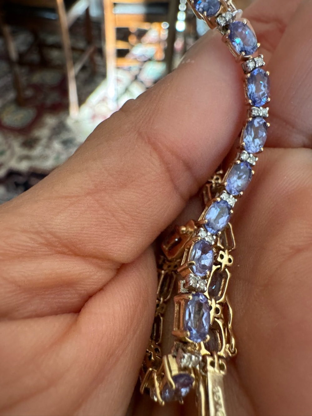 Gorgeous 7CTW Natural Tanzanite Diamond Tennis Bracelet 14K Yellow Gold 7.8g 7” - Picture 12 of 16